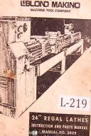 Leblond-Makino-Leblond, Makino, 24\" Regal Lathes, 3929, Instruciton and Parts Manual Year 1974-24 Inch-24\"-3929-01